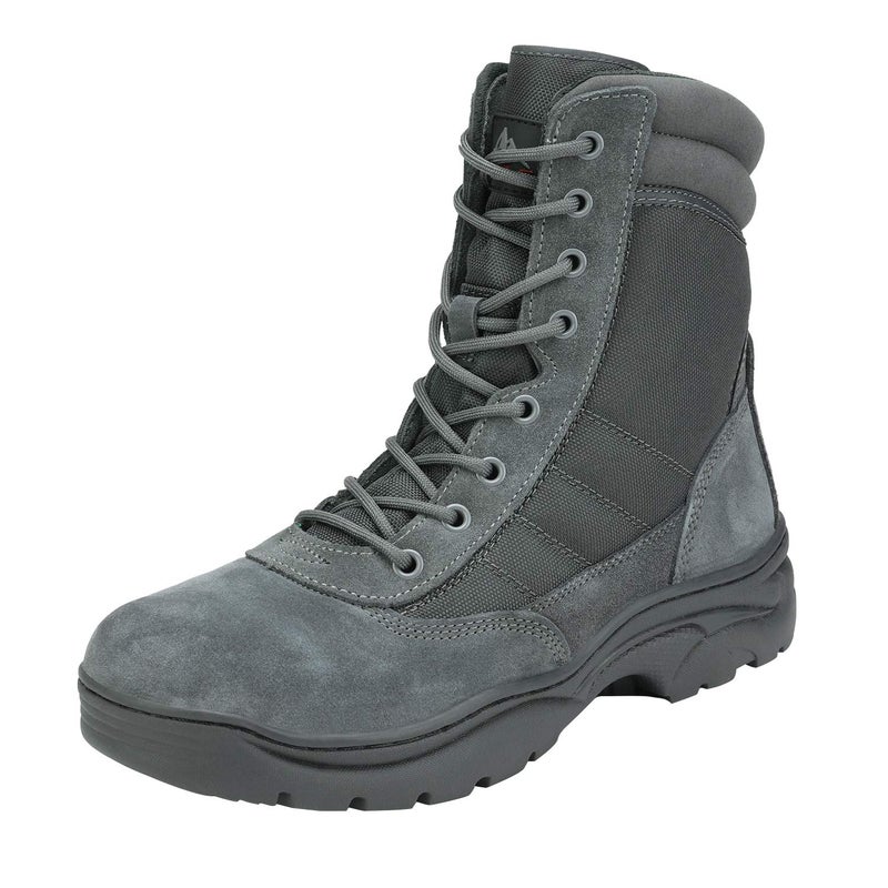 NORTIV 8 Men's Military Tactical Work Boots Side Zipper Leather Motorcycle Combat Boots Trooper,Size 10,Dark/Grey,TROOPER - Image 1